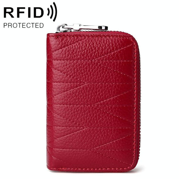 Women Anti Magnetic Leather Rfid Wallet Wine Red Wallets