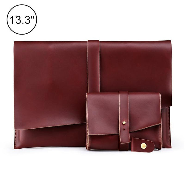 13 Laptop / Tablet Bag Genuine Leather Universal Cable Winder Business Power Adapter Wine Red Laptop Cases & Bags