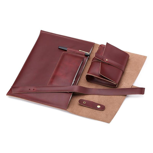 13.3 Inch Genuine Leather Laptop Bag With Power Adapter And Cable Winder Rufous Laptop Cases & Bags