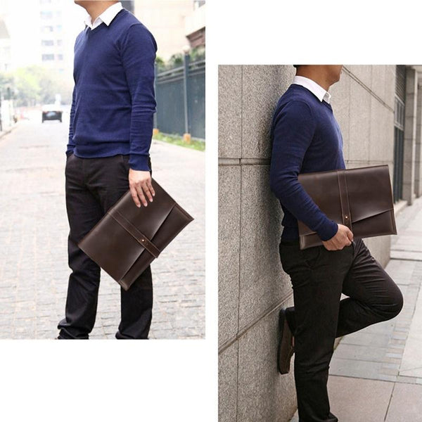 13.3 Inch Genuine Leather Laptop Bag With Power Adapter And Cable Winder Rufous Laptop Cases & Bags