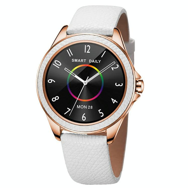 Glitter Leather Strap Fashion Smart Watch For Women Support Heart Rate Monitoring & Pedometer Sleep Calories Silver Smart Watches