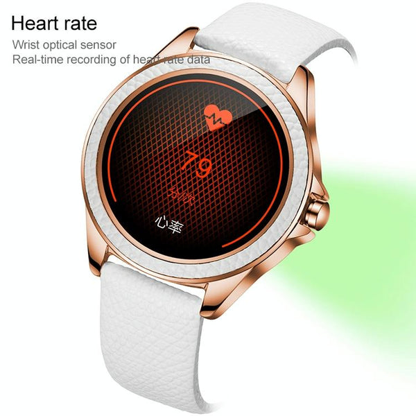 Glitter Leather Strap Fashion Smart Watch For Women Support Heart Rate Monitoring & Pedometer Sleep Calories Silver Smart Watches