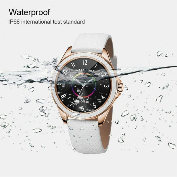 Glitter Leather Strap Fashion Smart Watch For Women Support Heart Rate Monitoring & Pedometer Sleep Calories Silver Smart Watches