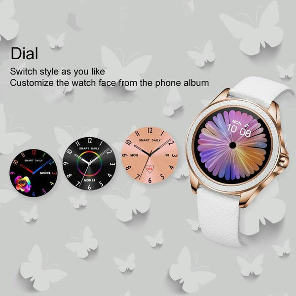 Glitter Leather Strap Fashion Smart Watch For Women Support Heart Rate Monitoring & Pedometer Sleep Calories Silver Smart Watches