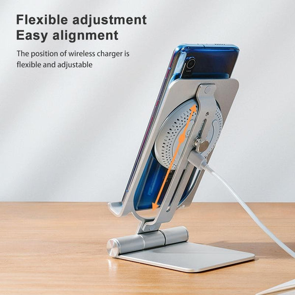 15W Foldable Wireless Charger & Phone Holder Silver Chargers & Cradles
