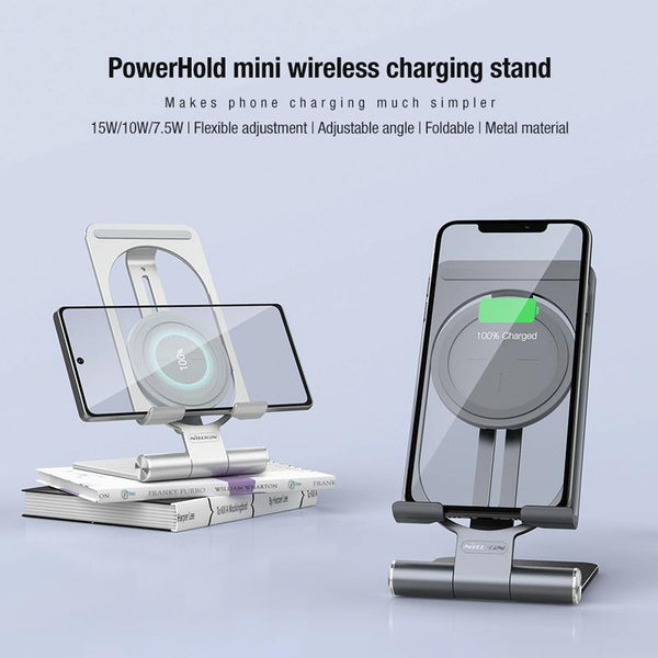 15W Foldable Wireless Charger & Phone Holder Silver Chargers & Cradles