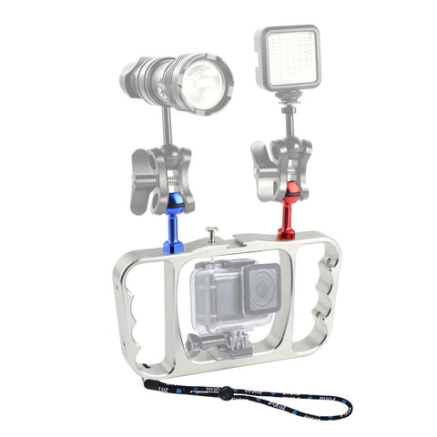 Aluminum Dual Handheld Diving Light Arm Mount For Action Cameras_Red Blue Other Camera & Photo Accs