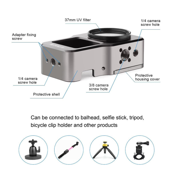 Aluminum Cage For Dji Action 2 Cnc Alloy_Gray Camera Cases Bags & Covers