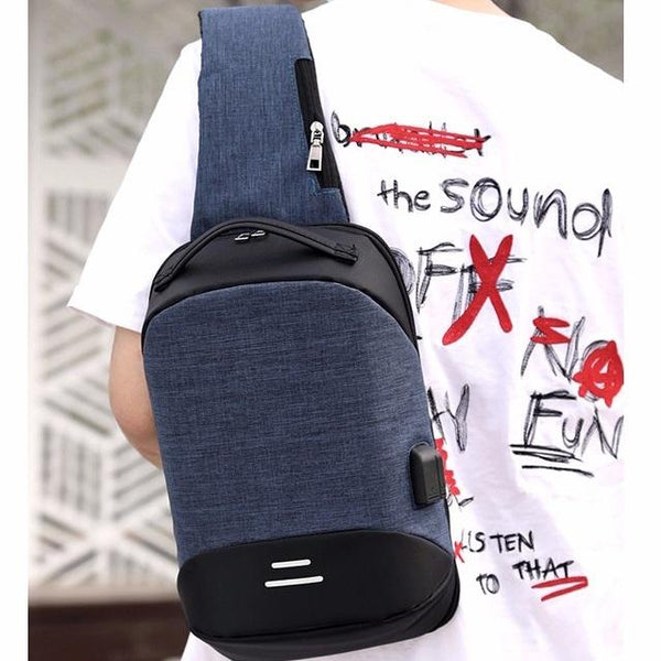 Versatile Oxford Shoulder Bag With Earphone Usb Navy Blue Bags