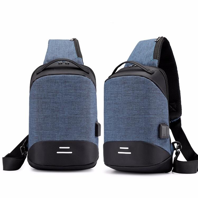 Versatile Oxford Shoulder Bag With Earphone Usb Navy Blue Bags
