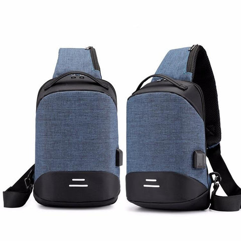 Versatile Oxford Shoulder Bag With Earphone Usb Navy Blue Bags