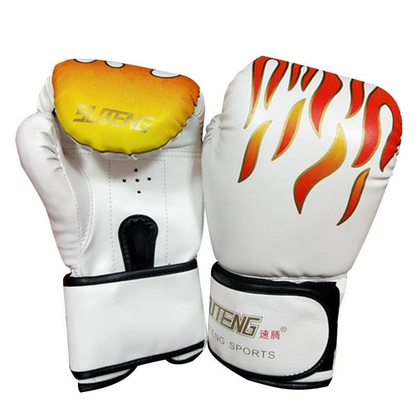 Adult Flame Pattern Pu Leather Boxing Gloves Fitness White Gloves Boxing