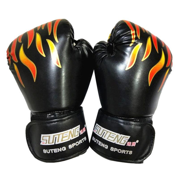 Adult Flame Pattern Pu Leather Boxing Gloves Fitness White Gloves Boxing