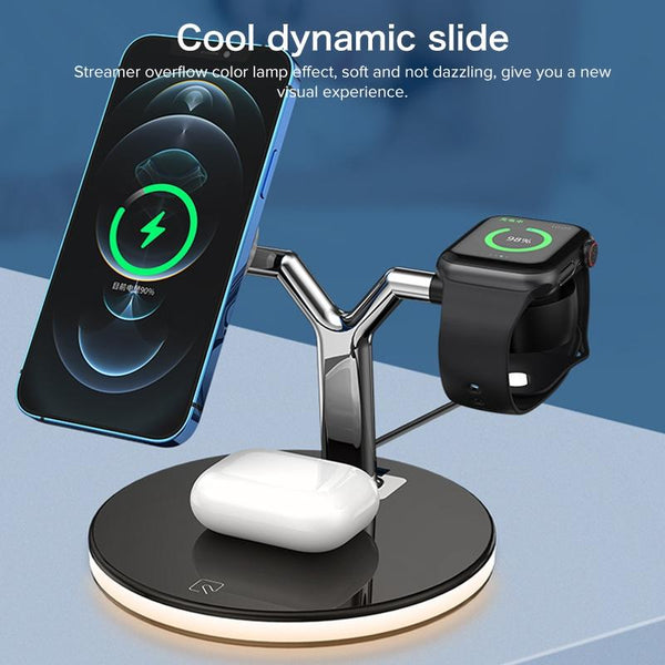 15W 3 In Magnetic Wireless Charger For Phones Watches And Airpods With Led Light White Chargers & Cradles