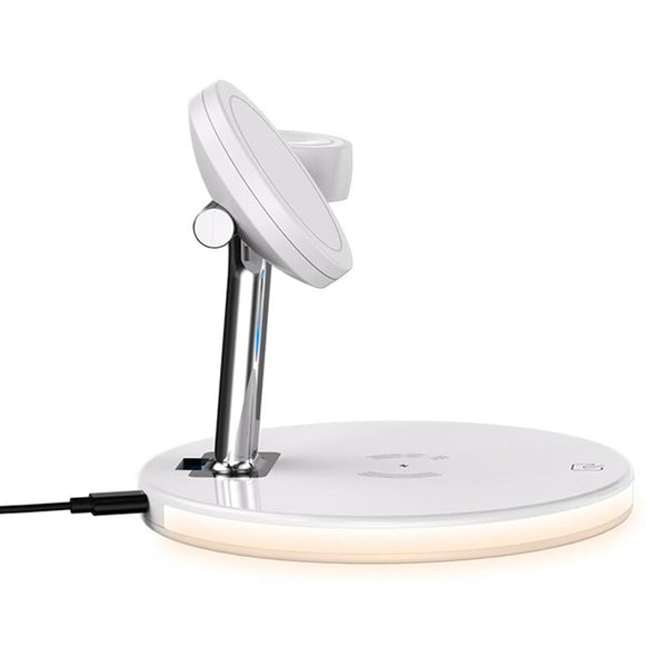 15W 3 In Magnetic Wireless Charger For Phones Watches And Airpods With Led Light White Chargers & Cradles
