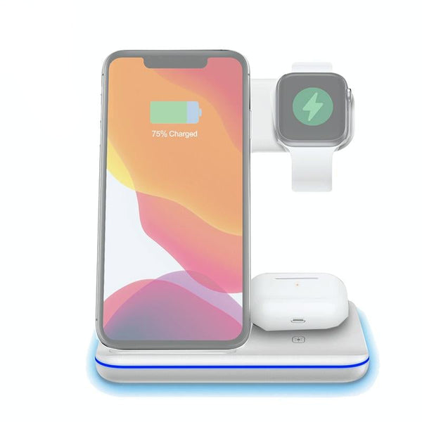 3 In 1 Magnetic Wireless Charger With Touch Ring Light White Chargers & Cradles