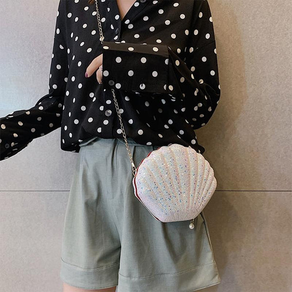 Sequined Shell Crossbody Bag Single Shoulder Fashion Accessory White Women's Bags & Handbags