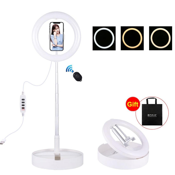 10.2Inches Dual Colour Led Ring Light With Usb Bluetooth Remote And Phone Holder White Bike Phone Holders