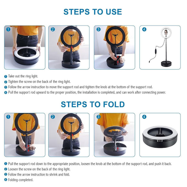 10.2Inches Dual Colour Led Ring Light With Usb Bluetooth Remote And Phone Holder White Bike Phone Holders