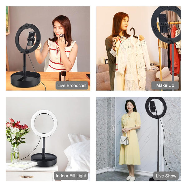 10.2Inches Dual Colour Led Ring Light With Usb Bluetooth Remote And Phone Holder White Bike Phone Holders