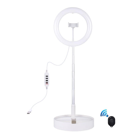 10.2Inches Dual Colour Led Ring Light With Usb Bluetooth Remote And Phone Holder White Bike Phone Holders