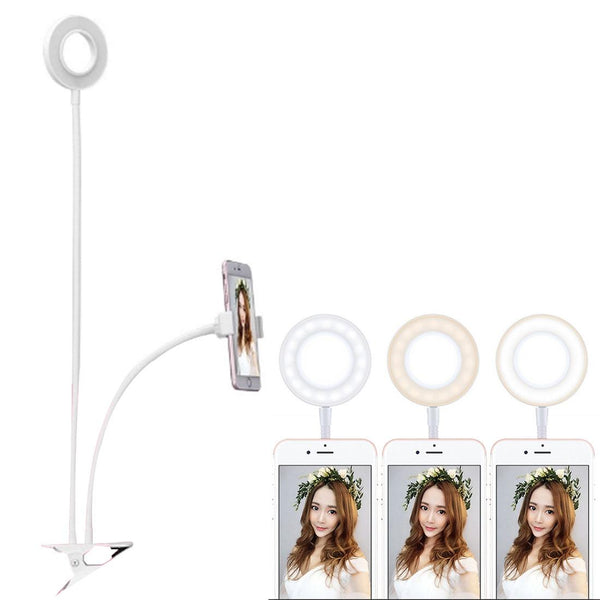 Universal Cell Phone Holder With Selfie Ring Light For Studio Recording And Live Broadcast_White Mounts & Holders