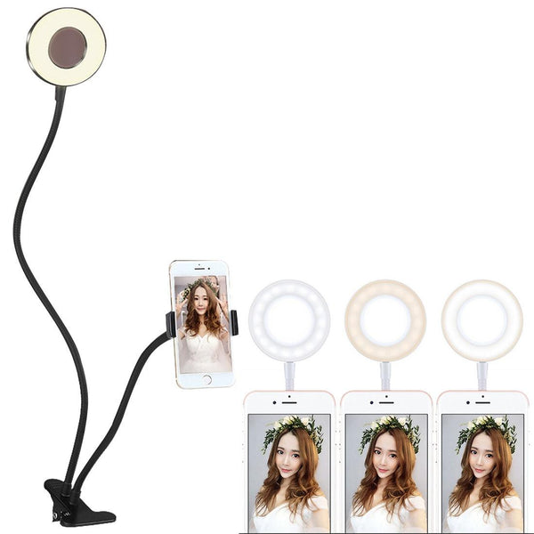Universal Cell Phone Holder With Selfie Ring Light For Studio Recording And Live Broadcast_White Mounts & Holders