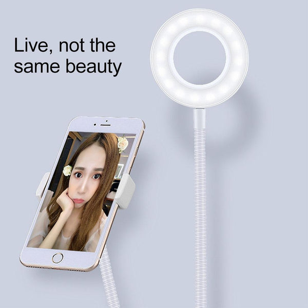 Universal Cell Phone Holder With Selfie Ring Light For Studio Recording And Live Broadcast_White Mounts & Holders