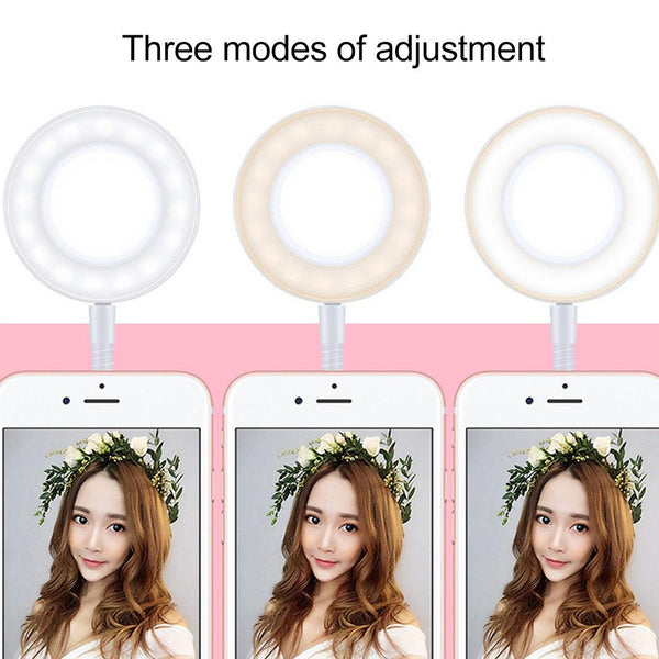 Universal Cell Phone Holder With Selfie Ring Light For Studio Recording And Live Broadcast_White Mounts & Holders