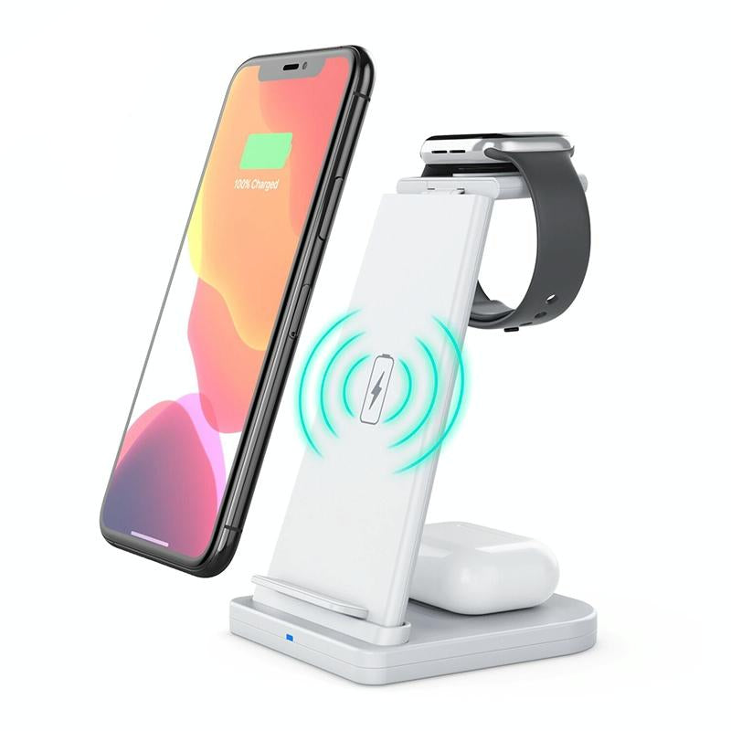 3 In 1 Foldable Charging Stand For Iphones Apple Watch And Airpods White Mounts & Holders