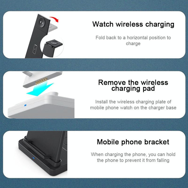 3 In 1 Foldable Charging Stand For Iphones Apple Watch And Airpods White Mounts & Holders