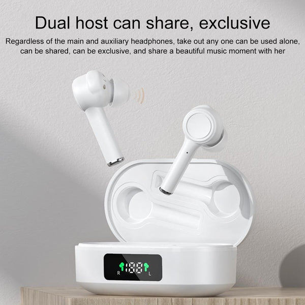 Wireless Bluetooth 5.0 Earphone With Digital Display And Noise Reduction White Earbuds