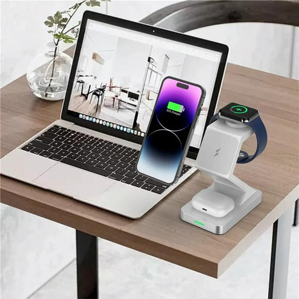 15W 3 In Magnetic Wireless Charger For Iphone Watch Airpods White Chargers & Cradles