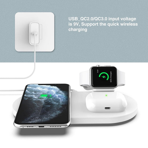 3 In 1 Wireless Charger For Phones Iwatch Airpods White Chargers & Cradles