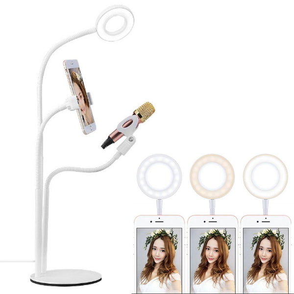 Universal Cell Phone Holder With Selfie Ring Light Microphone Clip For Audio Video Mounts & Holders