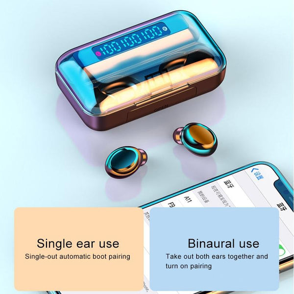 F9 5C Three Screen Digital Display Noise Reduction Bluetooth Earphone With Hand Strap White Earbuds