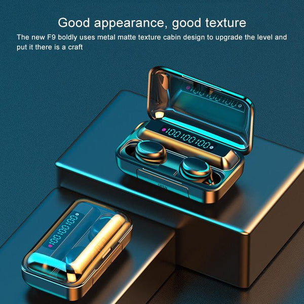 F9 5C Three Screen Digital Display Noise Reduction Bluetooth Earphone With Hand Strap White Earbuds