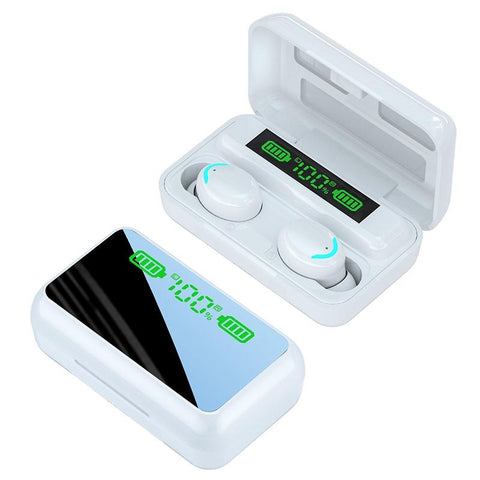 R11 Mirror Led Light Digital Display Noise Reduction Bluetooth Earphone White Earbuds