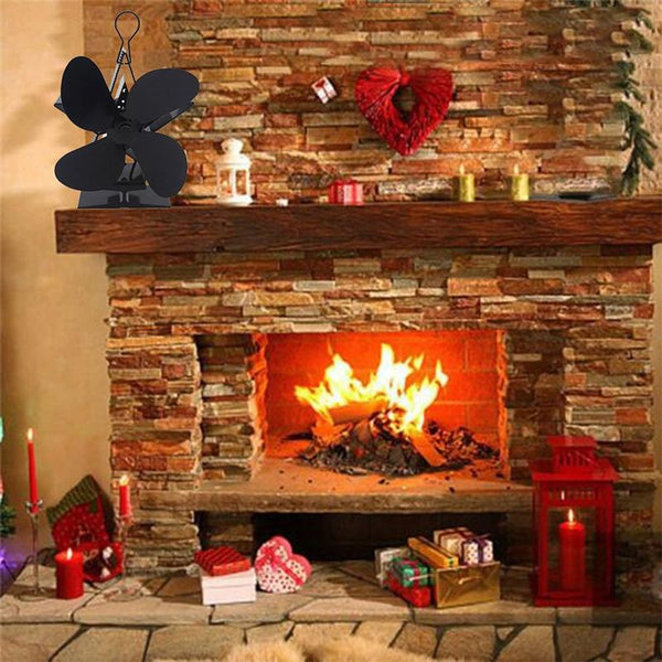 Efficient 4 Blade Heat Powered Stove Fan Aluminum White Fireplace & Stove Accessories