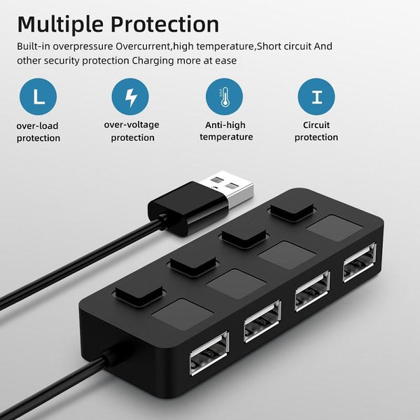 4 Port Usb 2.0 Hub With Switches White Usb Cables Hubs & Adapters