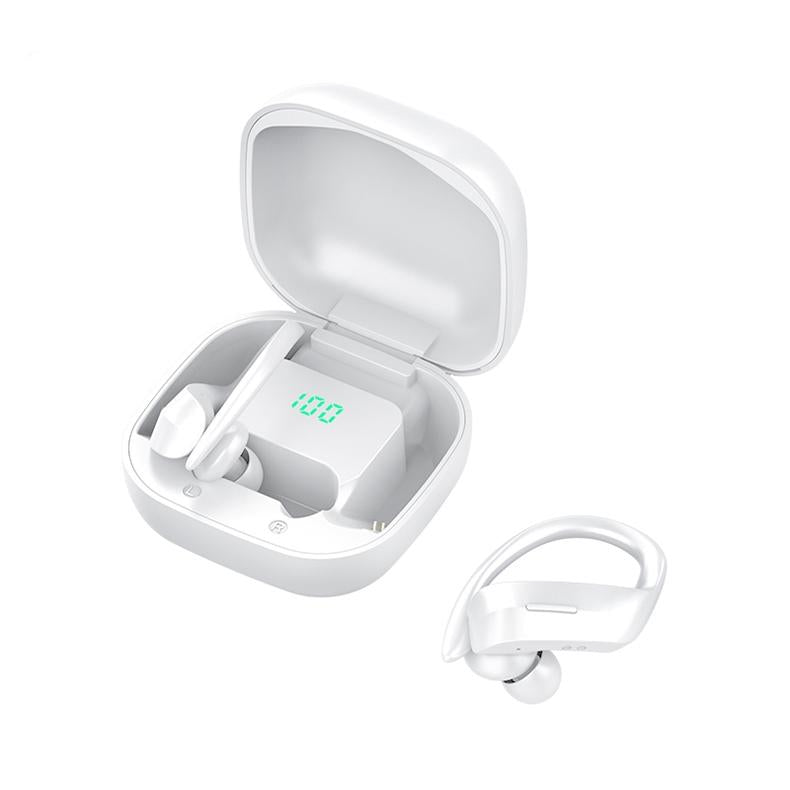 258 Wireless Ear Mounted Bluetooth Earphone With Charging Box And Digital Display White Earbuds
