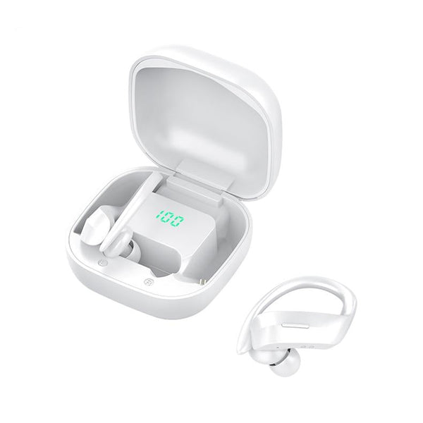 258 Wireless Ear Mounted Bluetooth Earphone With Charging Box And Digital Display White Earbuds
