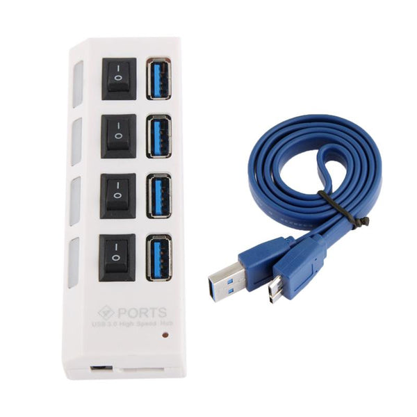 4 Port Usb 3.0 Hub 5Gbps Speed Plug & Play 1Tb Support White Usb Cables Hubs & Adapters