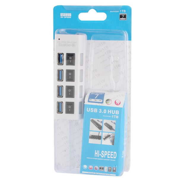 4 Port Usb 3.0 Hub 5Gbps Speed Plug & Play 1Tb Support White Usb Cables Hubs & Adapters