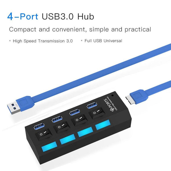 4 Port Usb 3.0 Hub 5Gbps Speed Plug & Play 1Tb Support White Usb Cables Hubs & Adapters