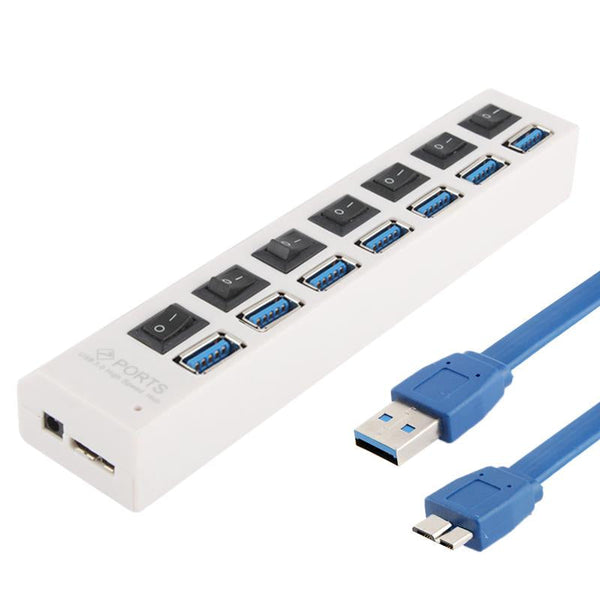 7 Port Usb 3.0 Hub 5Gbps Plug & Play 1Tb Support White Usb Cables Hubs & Adapters