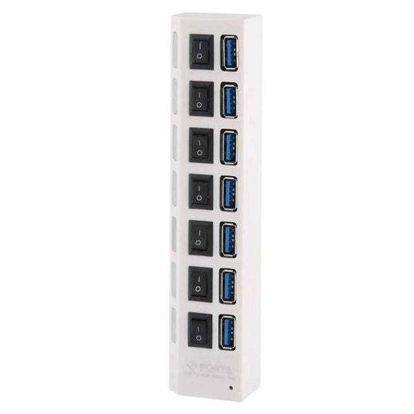 7 Port Usb 3.0 Hub 5Gbps Plug & Play 1Tb Support White Usb Cables Hubs & Adapters