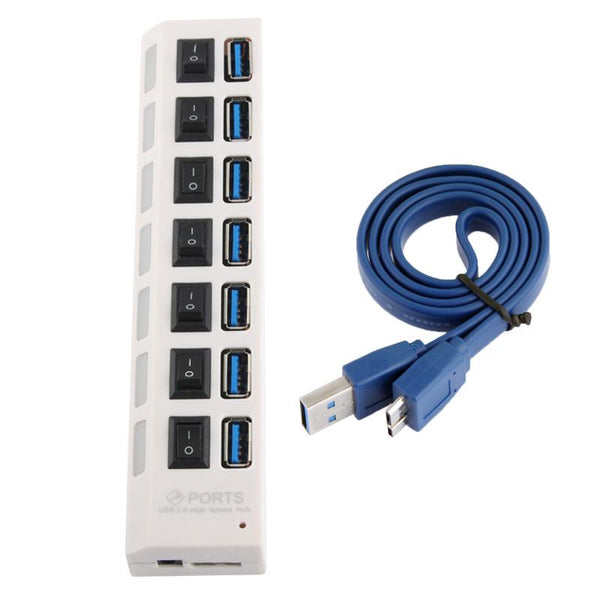 7 Port Usb 3.0 Hub 5Gbps Plug & Play 1Tb Support White Usb Cables Hubs & Adapters