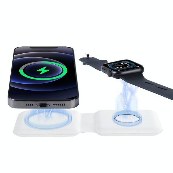 Foldable Dual Wireless Charger For Phones Iwatch Airpods White Chargers & Docking Stations