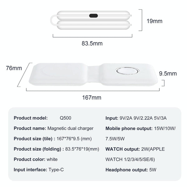 Foldable Dual Wireless Charger For Phones Iwatch Airpods White Chargers & Docking Stations